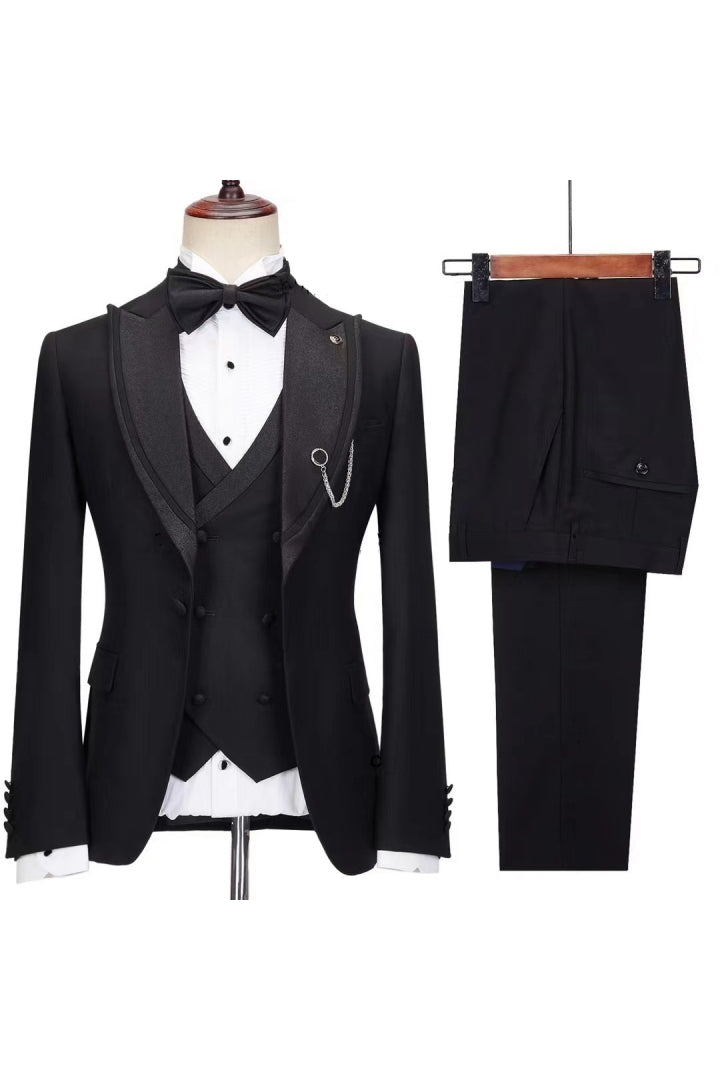 Latest Black 3 Piece Sparkly Peaked Lapel Men Suits