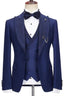 Best Fitted Navy Blue 3 Piece Sparkly Peaked Lapel Men Suits