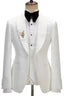 3 Piece White Jacquard Shawl Lapel Men Suits With Black Pants
