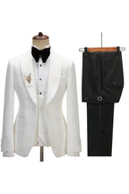 3 Piece White Jacquard Shawl Lapel Men Suits With Black Pants