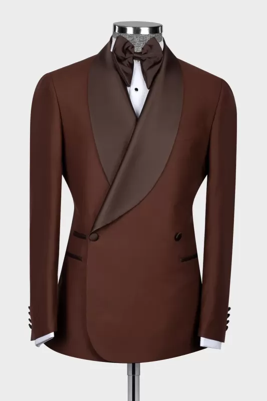 Dark Brown Shawl Lapel Double Breasted Suits For Men