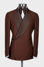 Dark Brown Shawl Lapel Double Breasted Suits For Men