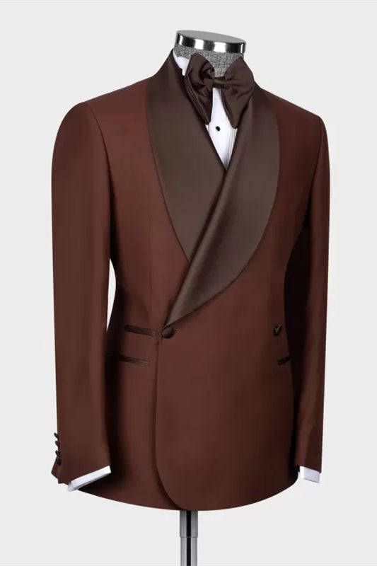 Dark Brown Shawl Lapel Double Breasted Suits For Men