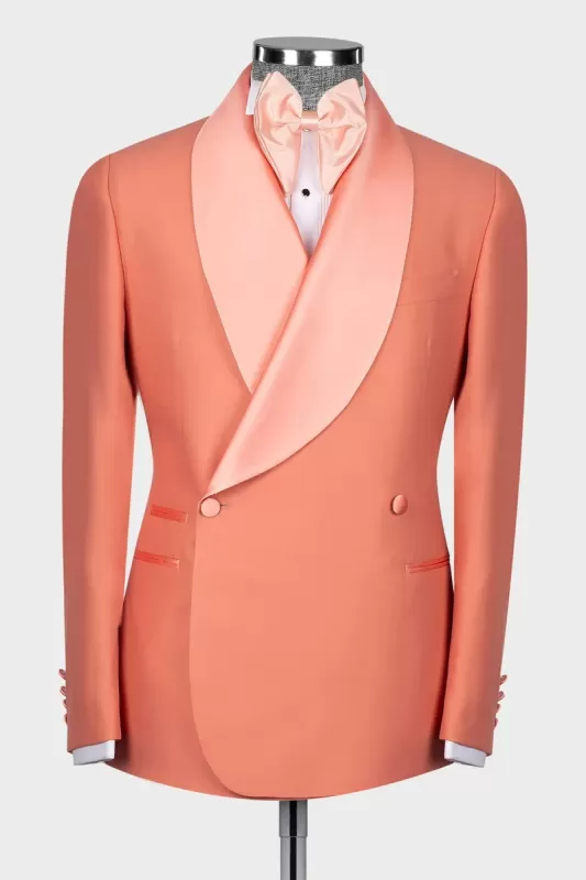 Coral Pink Shawl Lapel Double Breasted Suits For Men Main image