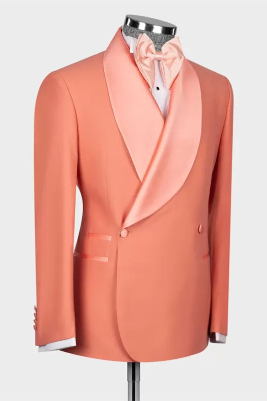 Coral Pink Shawl Lapel Double Breasted Suits For Men Secondary image