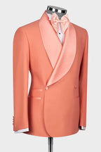 Coral Pink Shawl Lapel Double Breasted Suits For Men