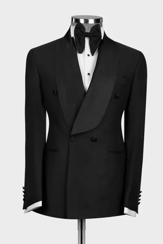 Black Shawl Lapel Double Breasted Handsome Men Suits Main image