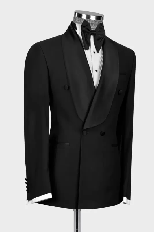 Black Shawl Lapel Double Breasted Handsome Men Suits