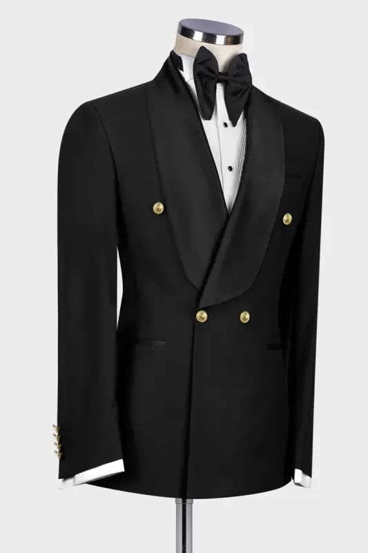 Trendy Black Shawl Lapel Double Breasted Classic Men Suits Secondary image