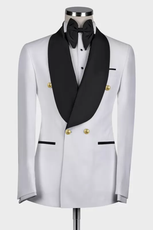 White Double Breasted Black Shawl Lapel Chic Men Suits Main image