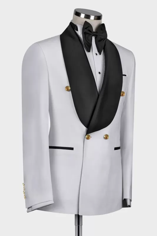 White Double Breasted Black Shawl Lapel Chic Men Suits Secondary image