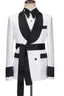 White Jacquard Double Breasted Black Shawl Lapel Men Suits With Belt