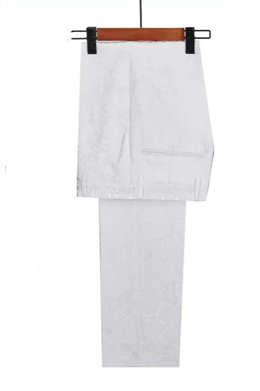 Stylish White Jacquard Shawl Lapel Double Breasted Men Suits With Belt Secondary image