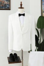 Best Fitted White 3 Piece Shawl Lapel Plaid Men Suits