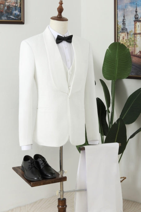 Best Fitted White 3 Piece Shawl Lapel Plaid Men Suits Secondary image