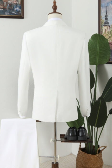 Best Fitted White 3 Piece Shawl Lapel Plaid Men Suits