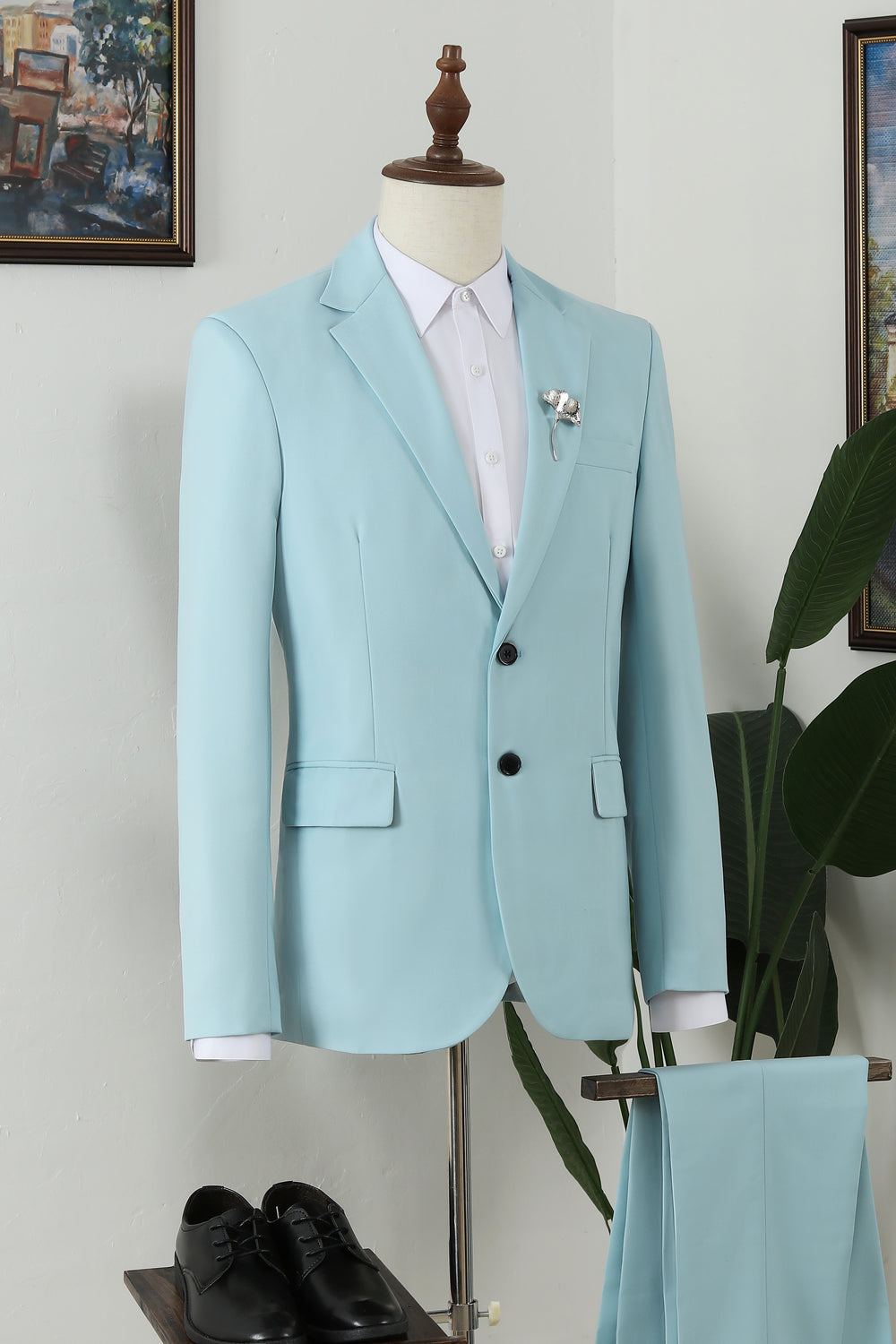 Chic Mint Blue Notched Lapel Gentle Men Suits