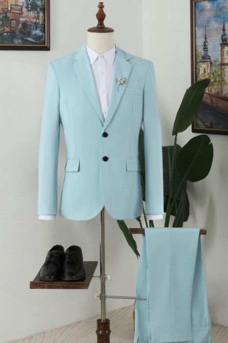 Chic Mint Blue Notched Lapel Gentle Men Suits