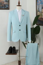 Chic Mint Blue Notched Lapel Gentle Men Suits