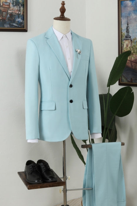 Chic Mint Blue Notched Lapel Gentle Men Suits