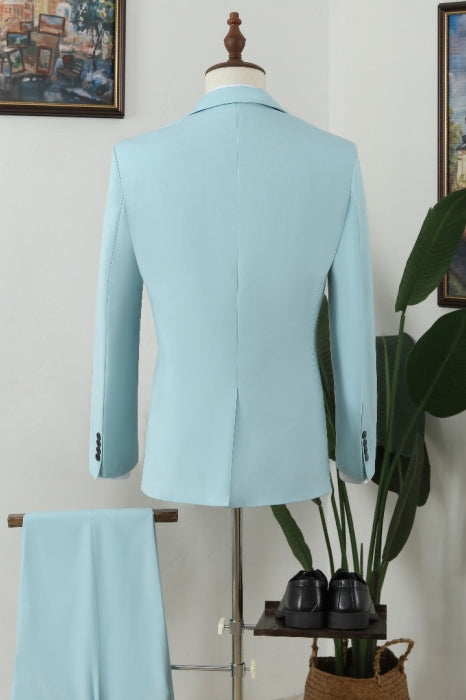 Chic Mint Blue Notched Lapel Gentle Men Suits