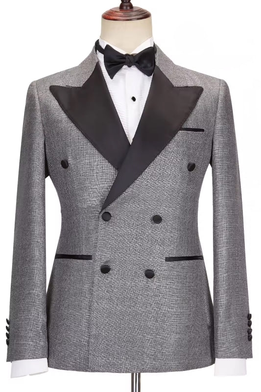 Fancy Gray Double Breasted Black Peaked Lapel Men Suits Main image
