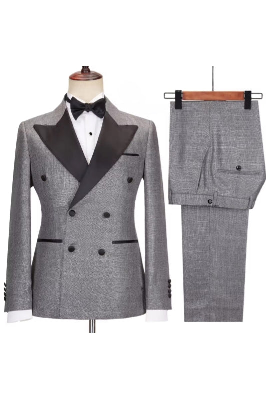 Fancy Gray Double Breasted Black Peaked Lapel Men Suits Secondary image