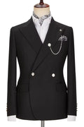 Simple Black Double Breasted Peaked Lapel Men Suits