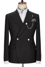 Simple Black Double Breasted Peaked Lapel Men Suits