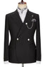 Simple Black Double Breasted Peaked Lapel Men Suits