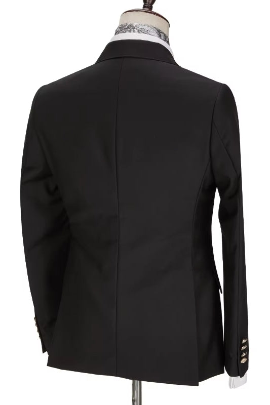Simple Black Double Breasted Peaked Lapel Men Suits