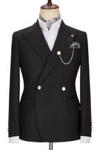 Simple Black Double Breasted Peaked Lapel Men Suits