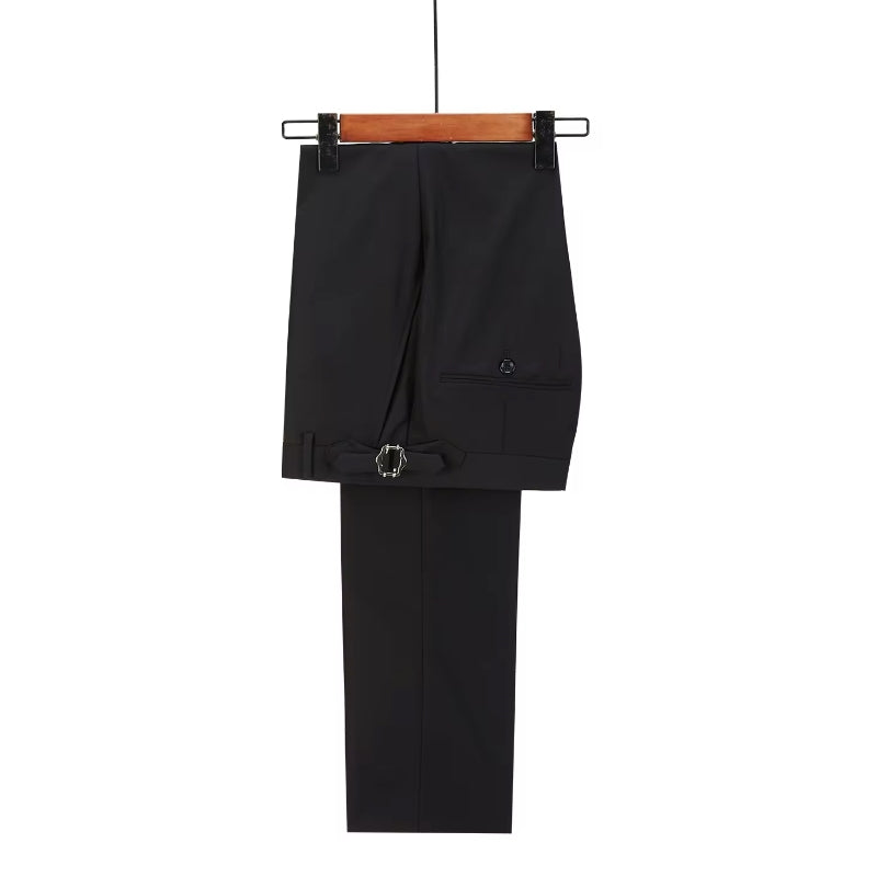 Simple Black Double Breasted Peaked Lapel Men Suits