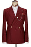 Dark Red Double Breasted Peaked Lapel Men Suits