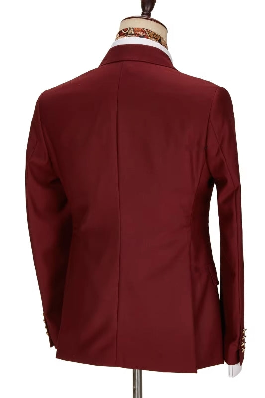 Dark Red Double Breasted Peaked Lapel Men Suits