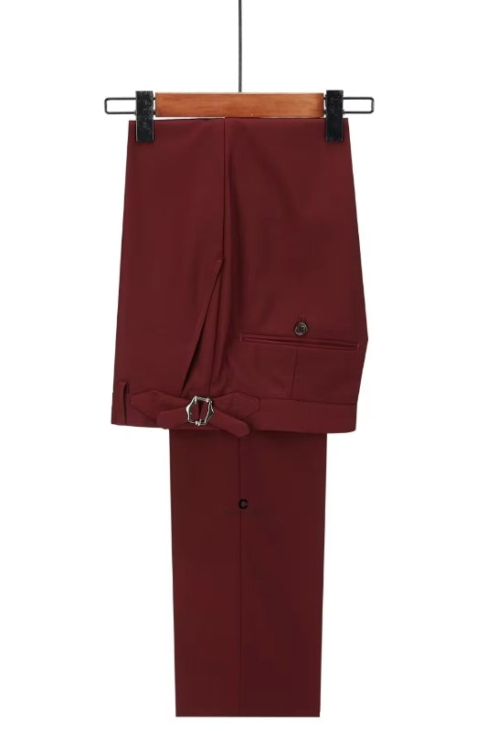 Dark Red Double Breasted Peaked Lapel Men Suits