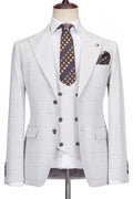 Modern Light Gray Peaked Lapel Plaid Men Suits With Waistcoat