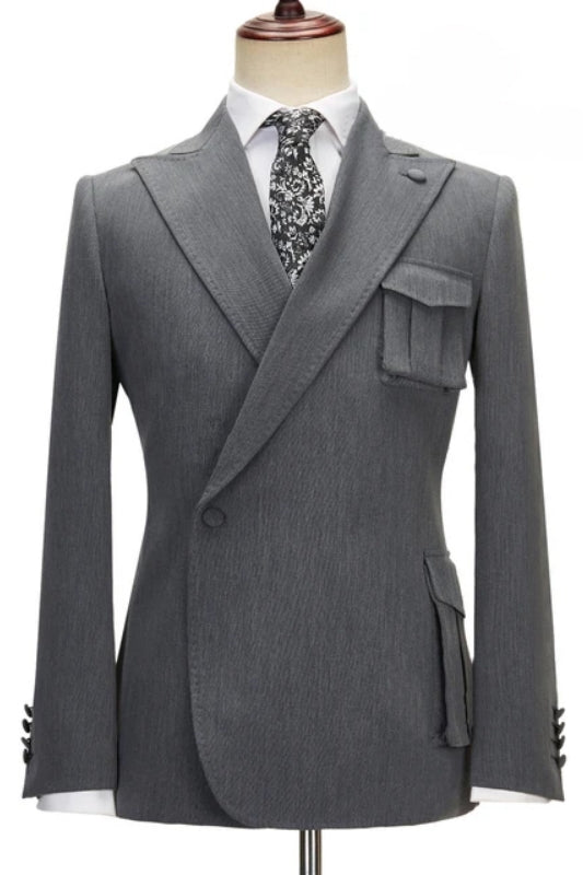 Classic Gray Peaked Lapel One Button Men Suits Main image