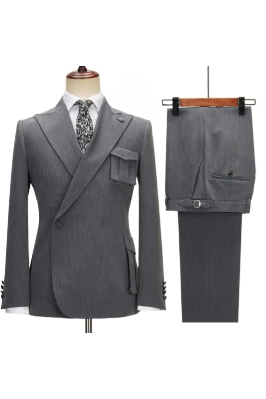 Classic Gray Peaked Lapel One Button Men Suits Secondary image
