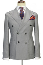 Chic Black Plaid Double Breasted Peaked Lapel Men Suits