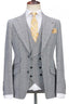 Bespoke Gray Plaid Peaked Lapel Men Suits With Waistcoat