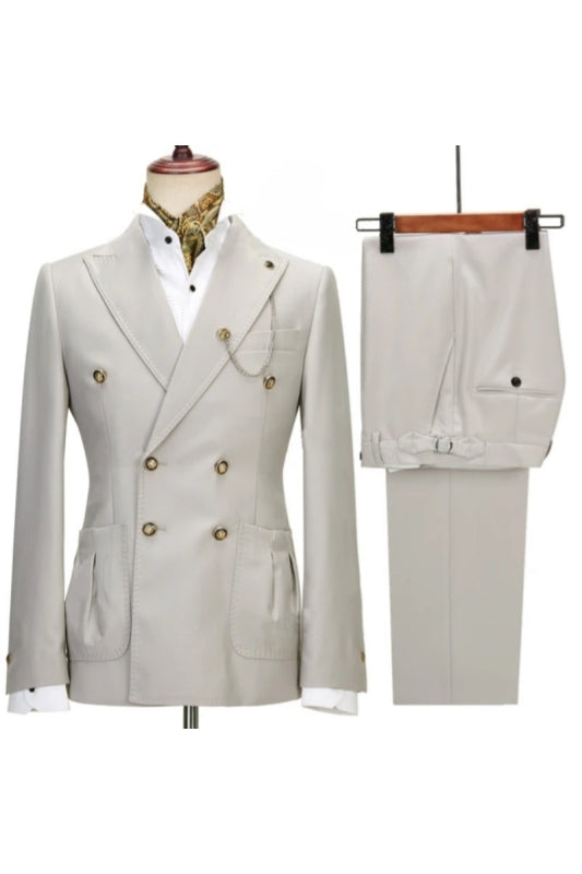 Fancy Light Gray Double Breasted Peaked Lapel Men Suits Secondary image