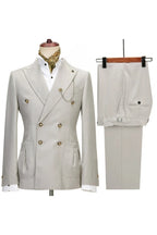 Fancy Light Gray Double Breasted Peaked Lapel Men Suits