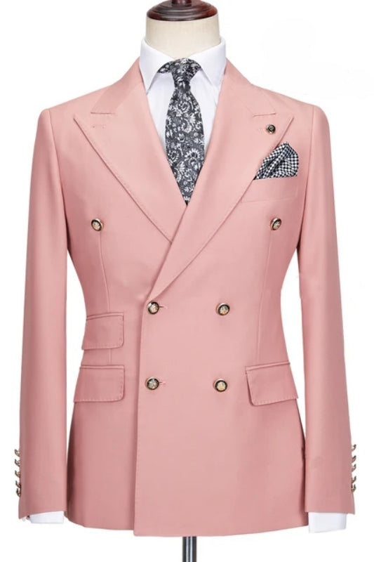 Stylish Pink Double Breasted Peaked Lapel Best Fitted Men Suits