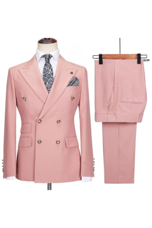 Stylish Pink Double Breasted Peaked Lapel Best Fitted Men Suits