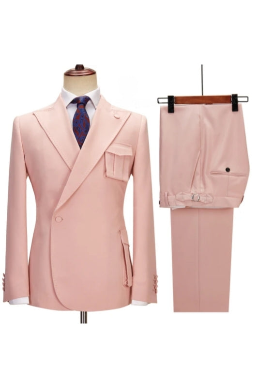 Chic Pink Peaked Lapel One Button Men Suits