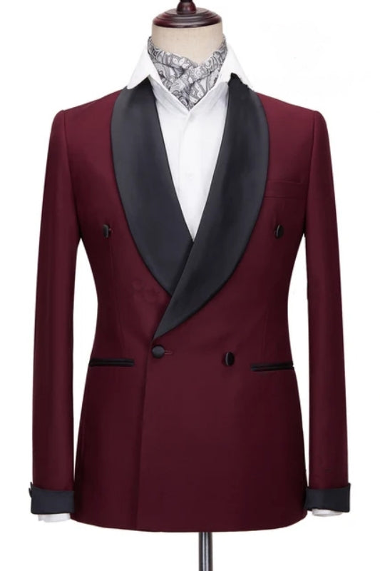 Burgundy Shawl Lapel Double Breasted Charming Men Suits Main image