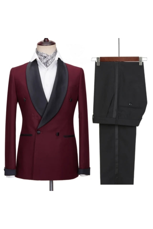 Burgundy Shawl Lapel Double Breasted Charming Men Suits Secondary image