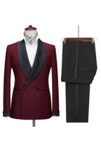 Burgundy Shawl Lapel Double Breasted Charming Men Suits