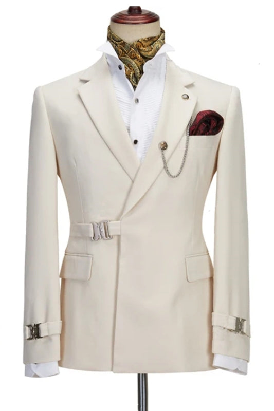 Off-White Notched Lapel Buckle Button Suits For Men Main image